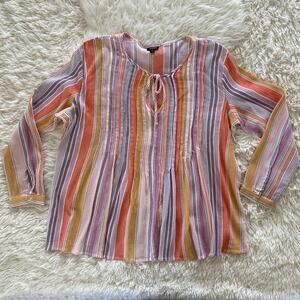 a.n.a. A New Approach Striped Woven Blouse with Tie, size XL